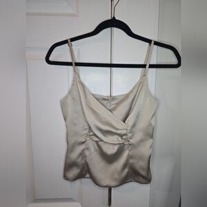 ST JOHN EVENING Champagne/Light Gray Silk Corset Camisole Size 4 | EUC